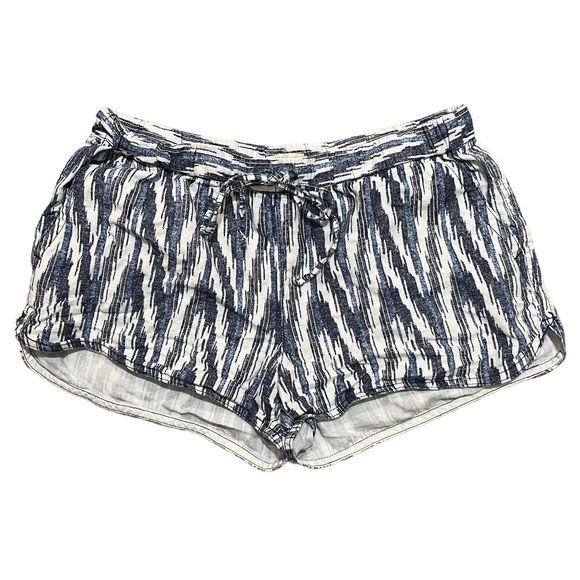 J Crew White Blue Stripe Women's XSmall Linen Cotton Blend Elastic String Shorts - Picture 1 of 5